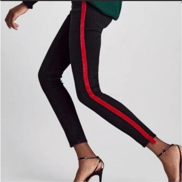Zara High Waist Black Skinny Jeans | Red Velvet Side Stripe - Picture 2 of 11